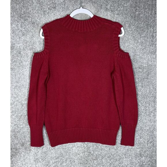 Susan Graver Sweater Womens Size Large Red Mock Neck Cold Shoulder Zipper Detail - Picture 2 of 7